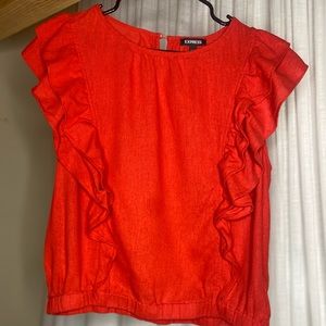 Express Women’s Red Sleeveless, Ruffle Top